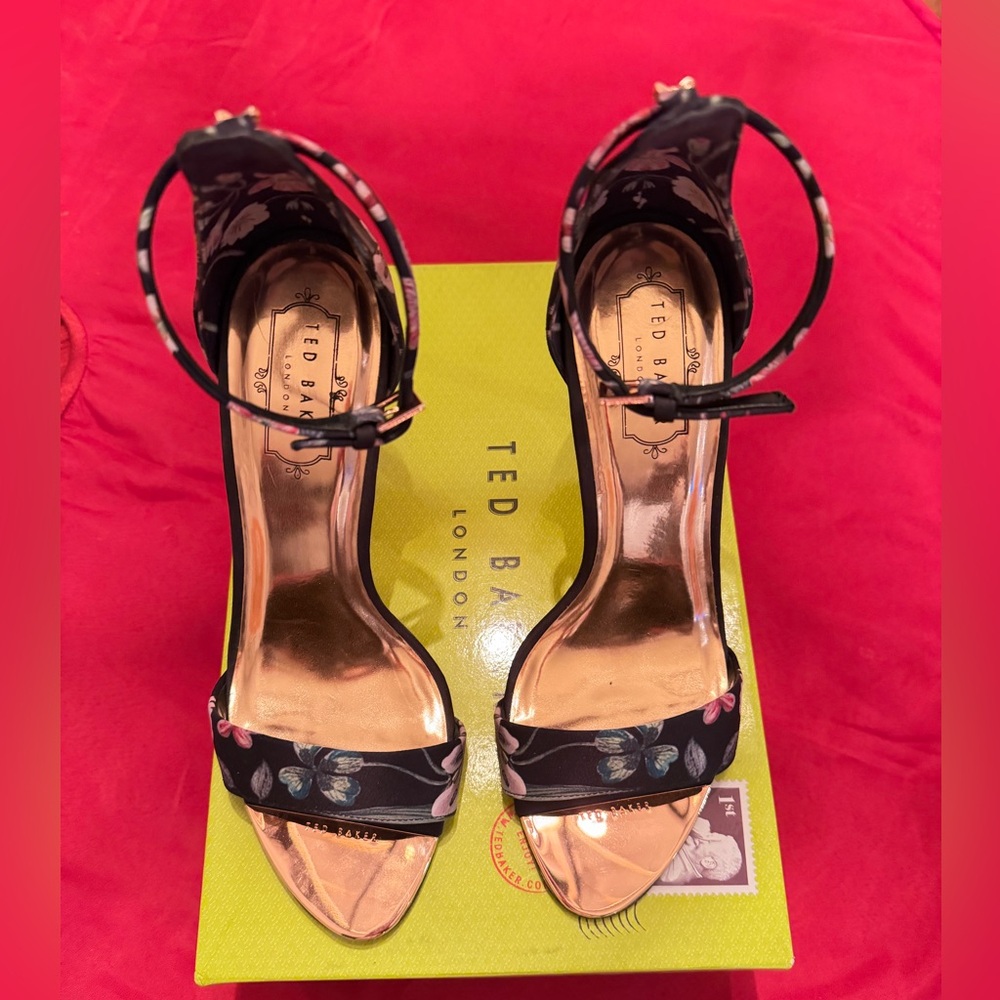 NEW Ted Baker Charv Enchanted Black Floral Dress High Heel Sandals